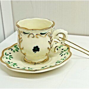 St Patricks Cup & Saucer Christmas Ornament Kurt Adler Shamrocks Irish